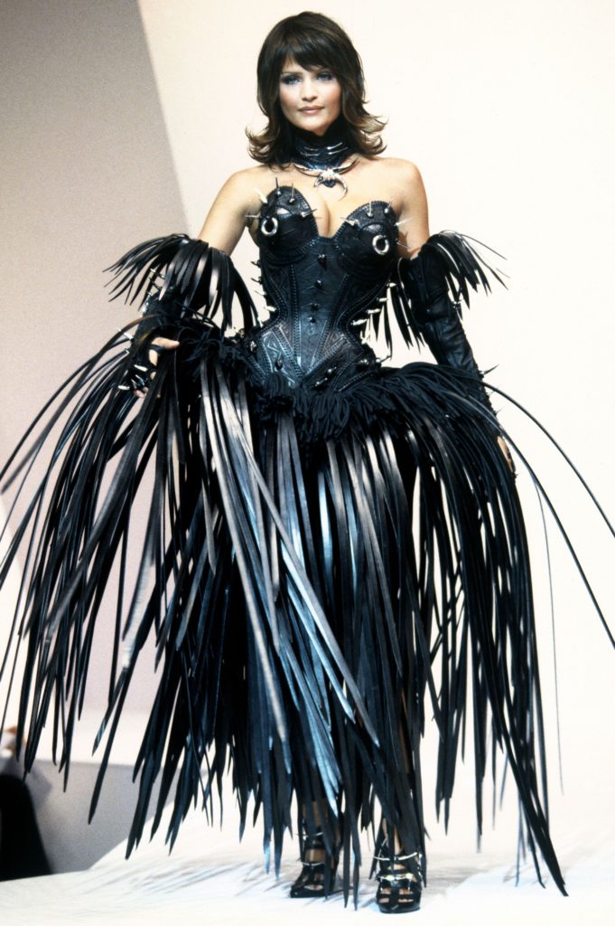 Helena Christensen Wearing Thierry Mugler Black Leather Studded and Bustier with Black Leather Spider Legs
