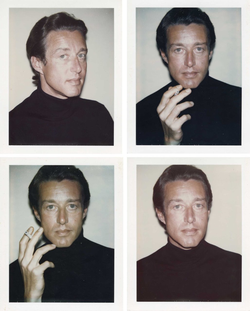 halston- in a black and white photo series of 4 pics