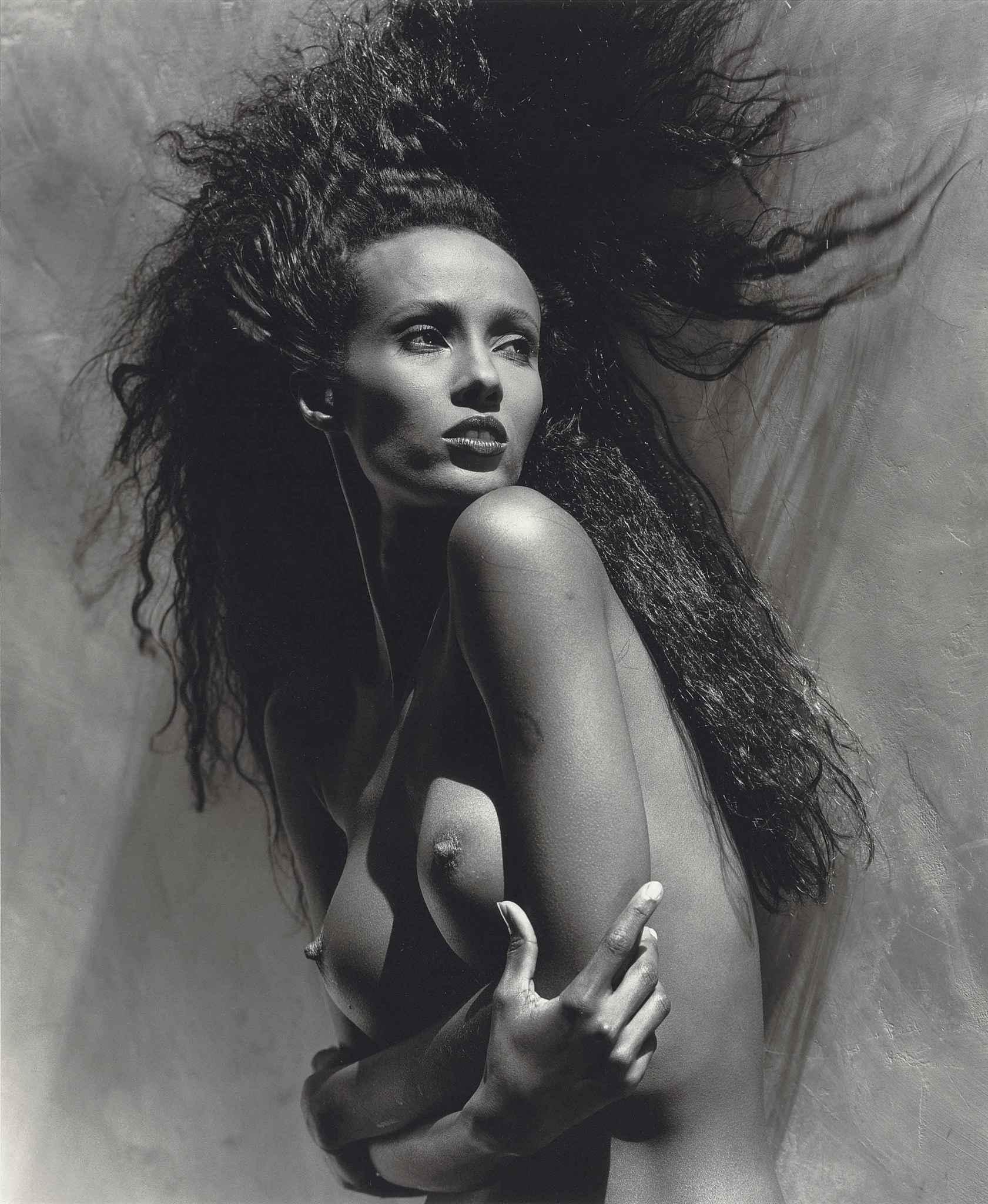 topless photo of model Iman, by Greg Gorman