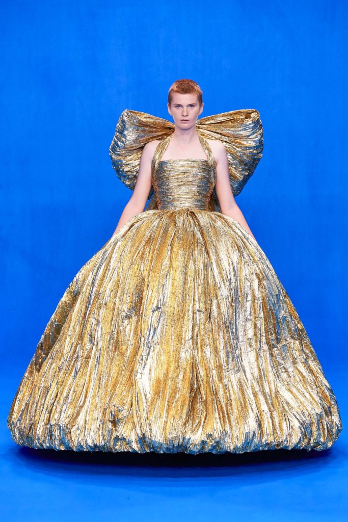 Balenciaga Spring Summer 2019 Runway Model wearing gold oversized hoop dress