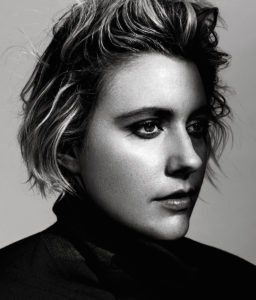 Greta gerwig black and white portrait