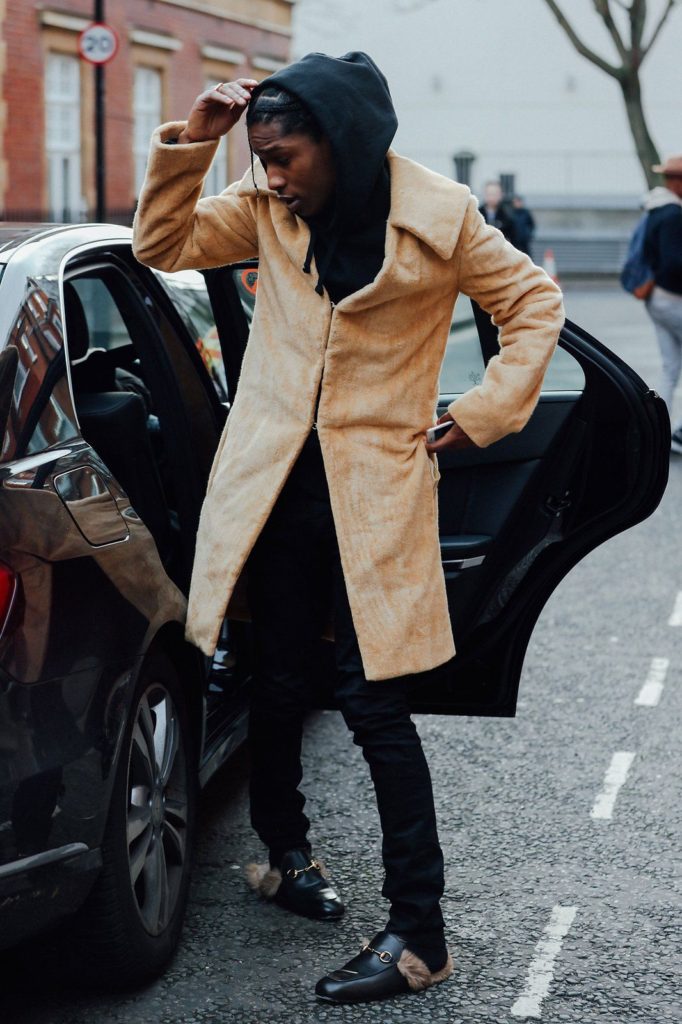 Asap Rocky in Gucci fur Horsebit Loafers