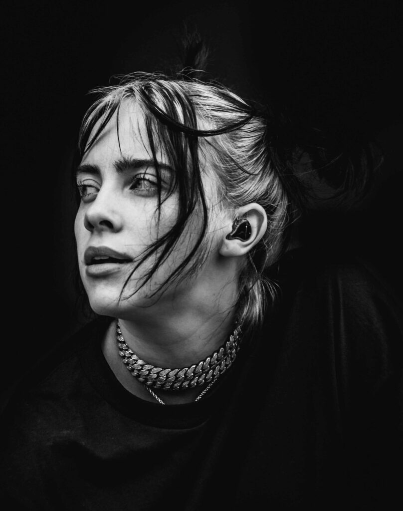 billie eilish black and white portrait