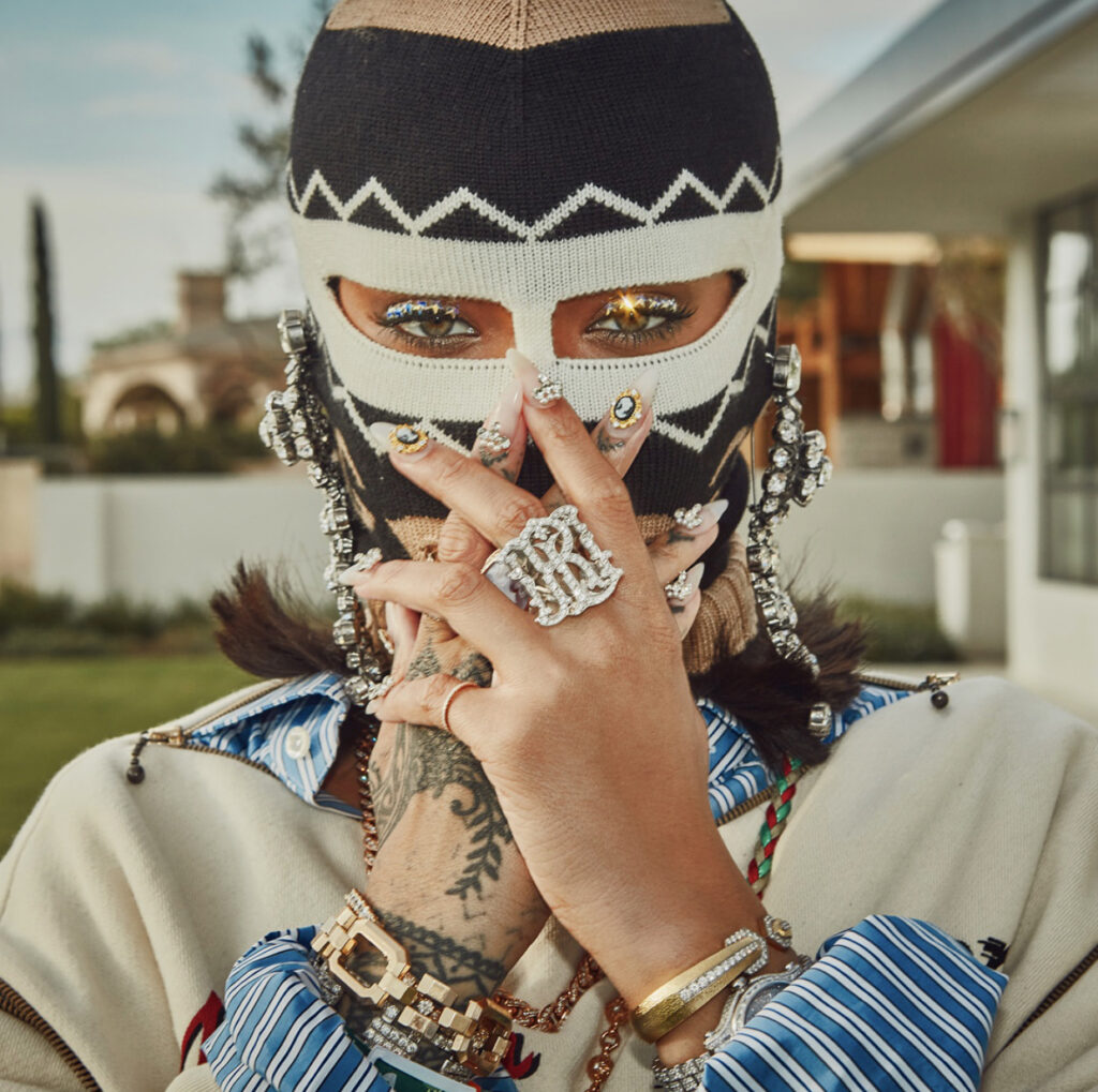 Rihanna at Coachella 2018 in Gucci balaclava mask 