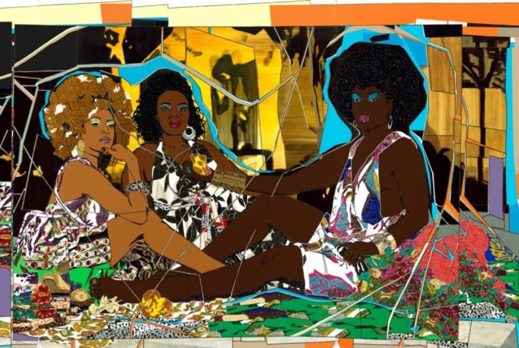 Mickalene thomas, Les dejeuner des herbs les trois gemmes noires