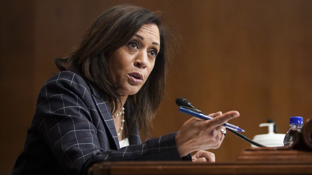 Kamala Harris grilling a witness during a Senate hearing