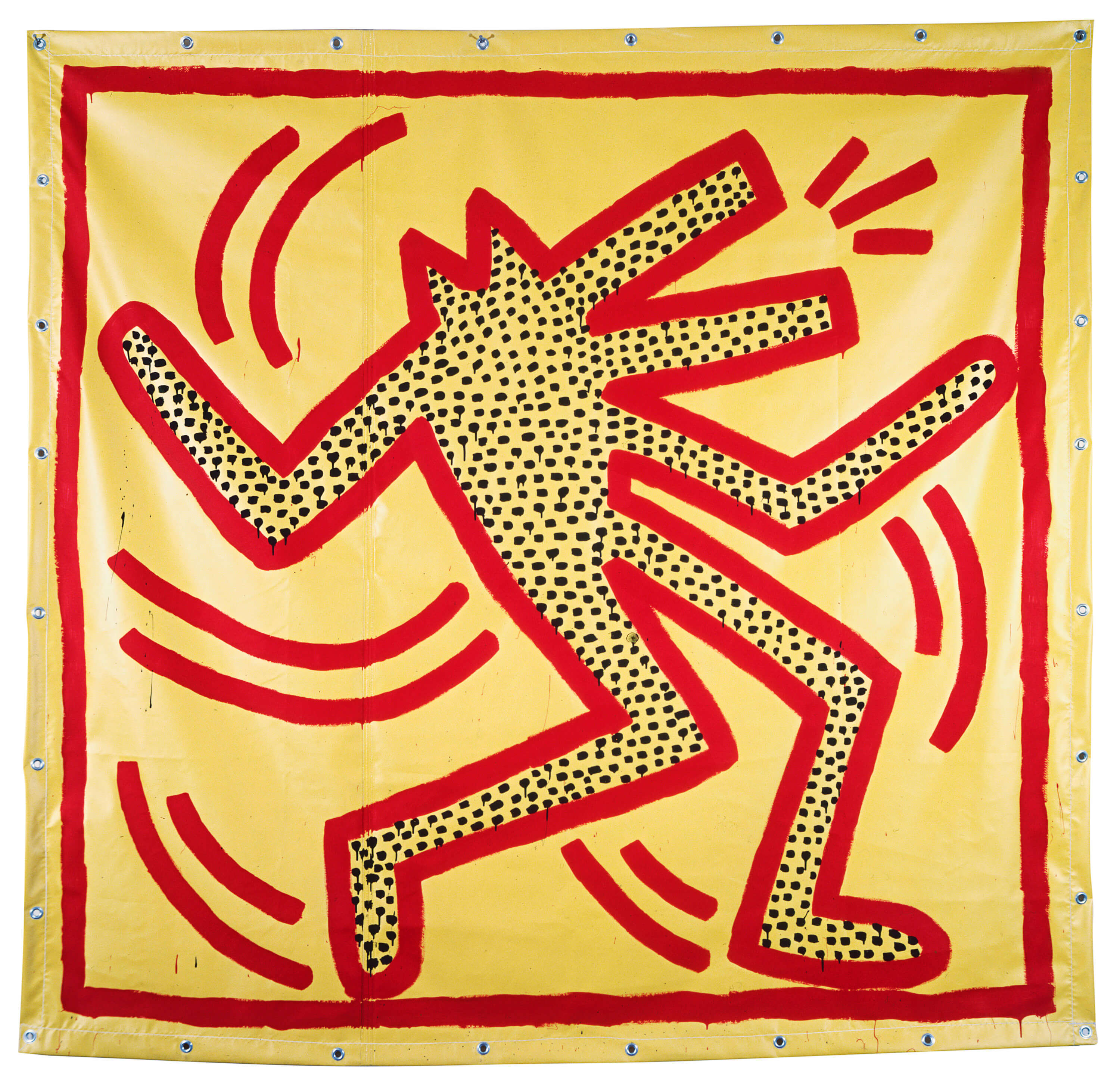 Keith Haring American 1958–90 Untitled 1982 synthetic polymer paint on vinyl tarpaulin 213.5 x 220.0 J W Power Collection, University of Sydney, managed by Museum of Contemporary Art, purchased with funds from the J W Power Bequest, 1982 © Keith Haring Fou