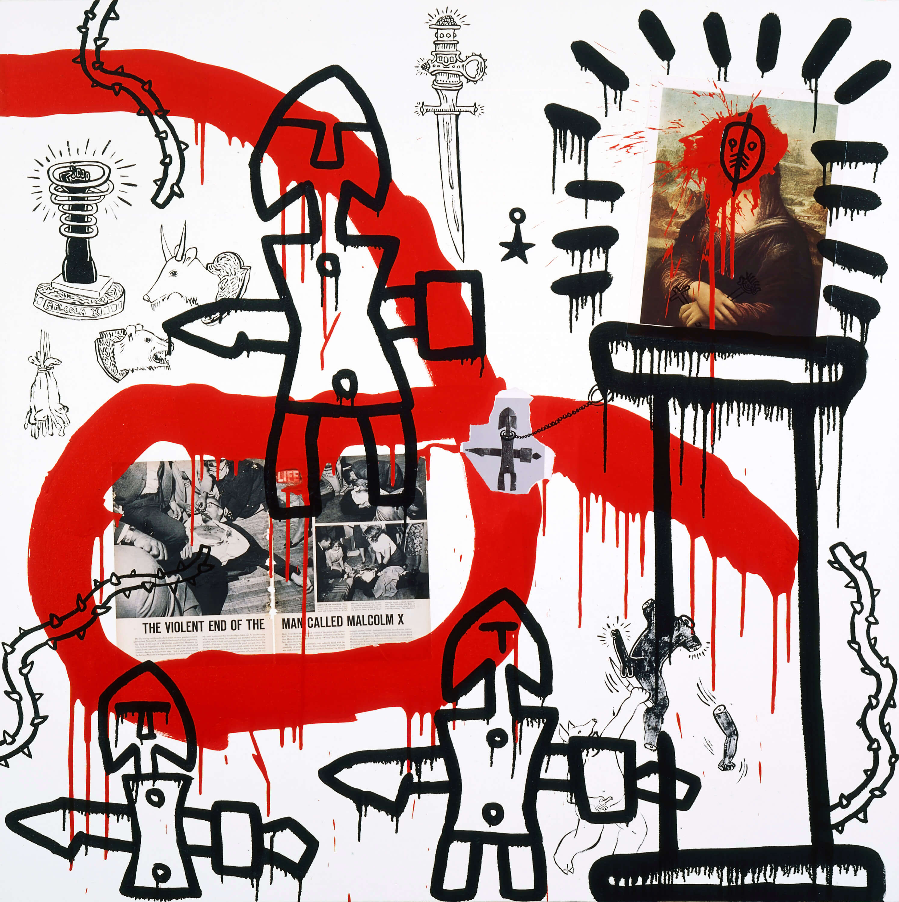 Keith Haring American 1958–90 Malcolm X 1988 synthetic polymer paint, enamel and collage on canvas 152.4 x 152.4 cm Private collection © Keith Haring Foundation