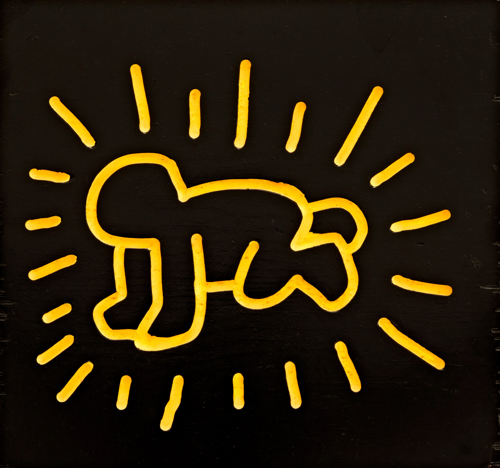 Keith Haring American 1958–90 Untitled (Wood Relief) 1983 enamel on wood 28.0 x 29.0 cm Private collection © Keith Haring Foundation