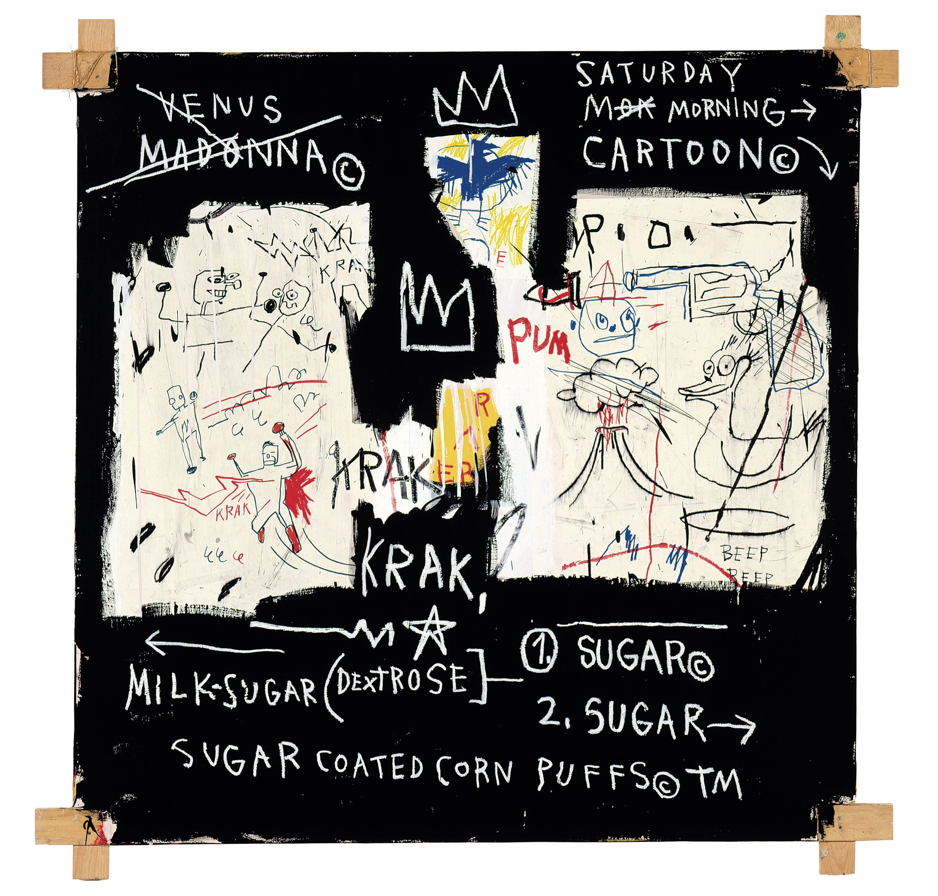 Jean-Michel Basquiat American 1960−88 A Panel of Experts 1982 synthetic polymer paint and oil pastel on paper on canvas and wood 152.5 x 152.0 cm Montreal Museum of Fine Arts Gift of Ira Young, 1990.28 © Estate of Jean-Michel Basquiat. Licensed by Artestar