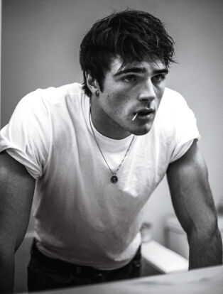 jacob elordi black and white portrait