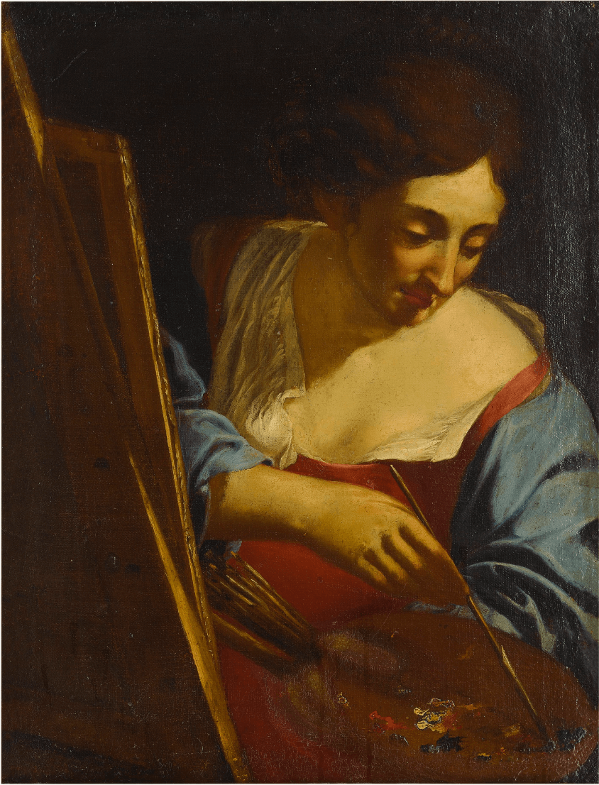 Self-Portrait, “Woman Artist Painting.” Mid 17th Century. Anonymous artist from the Emilian School. Oil on canvas. 26 1/4 x 19 7/8 in. Courtesy of the artist and GAVLAK Los Angeles / Palm Beach.