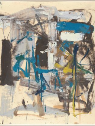 oan Mitchell (American, 1925-1992) Untitled, 1957 Oil on paper 19 1/2 x 17 1/2″ (49.5 x 44.5 cm) The Museum of Modern Art, New York. Committee on Drawings Funds © Estate of Joan Mitchell