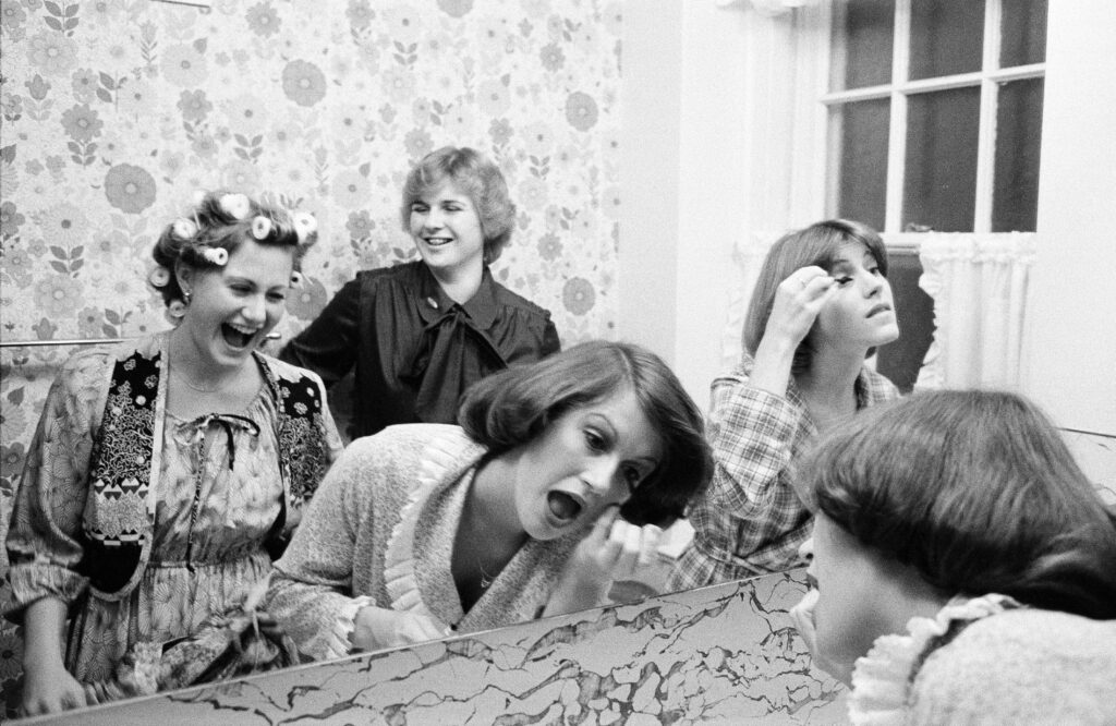  Susan Meiselas, College Sorority, Madison, Wisconsin, 1978; printed 2020. Gelatin silver print. 8 x 10 in. Courtesy the artist. © Susan Meiselas/Magnum Photos