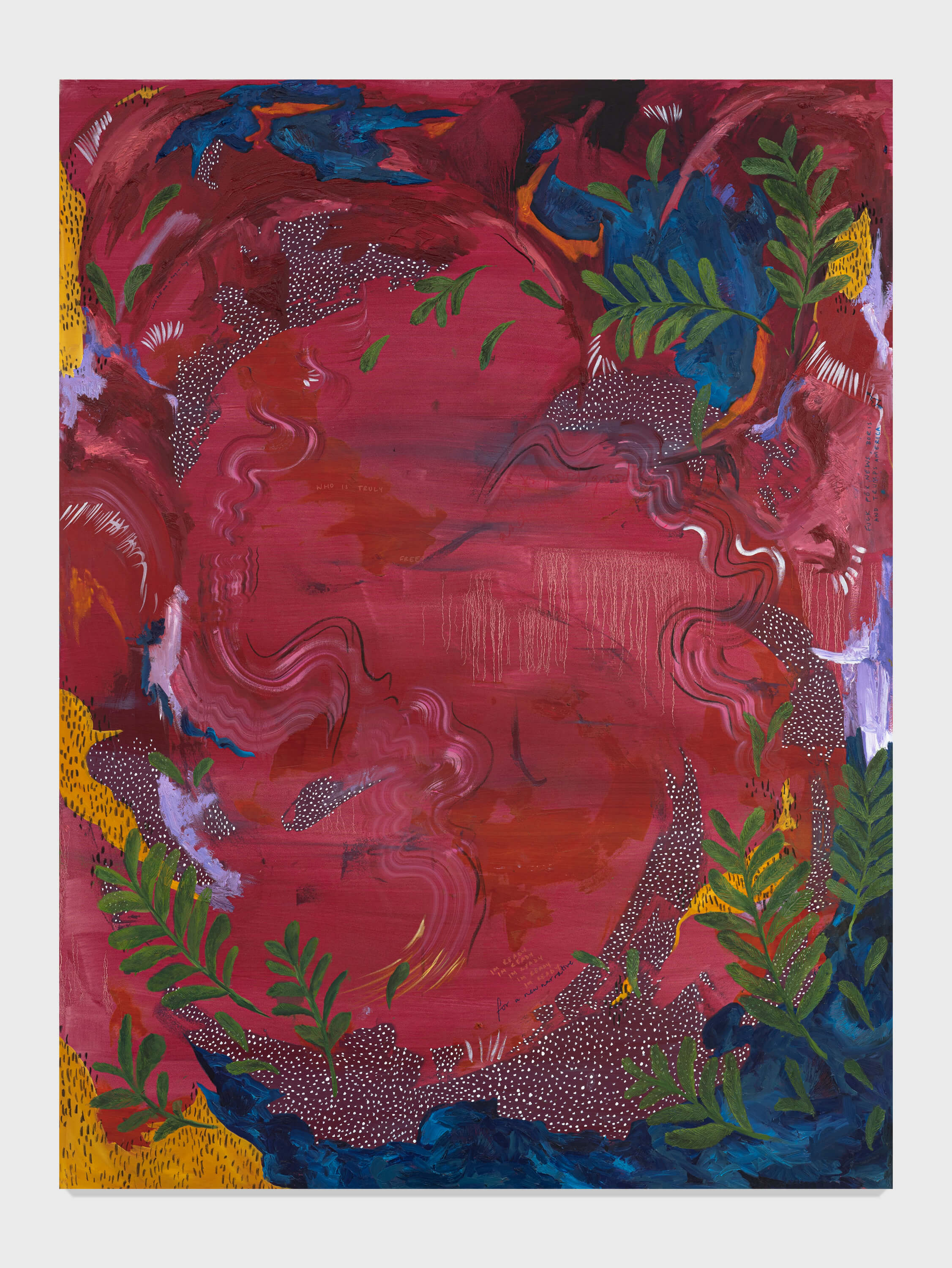 Michaela Yearwood-Dan, Tickle em pink (make em think)’, 2020 Oil, acrylic, charcoal, and ink on canvas. Copyright: © Michaela Yearwood-Dan Courtesy of the artist and Tiwani Contemporary, London