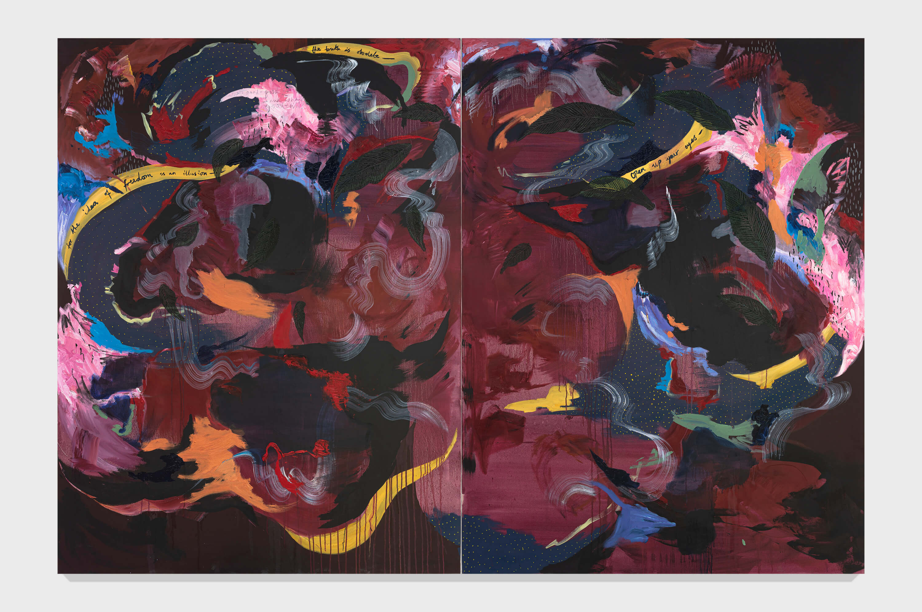 Michaela Yearwood-Dan, What a wonderful world, 2020 Oil, acrylic, pastel, and ink on canvas. Copyright: © Michaela Yearwood-Dan. Courtesy of the artist and Tiwani Contemporary, London