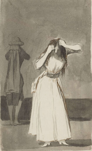 Goya, She orders them to put the carriage away, musses her hair, tears at it, and stamps, all because Father Whoever told her to her face that she looked pale, 1796–98. The Metropolitan Museum of Art, New York, Harris Brisbane Dick Fund, 1935