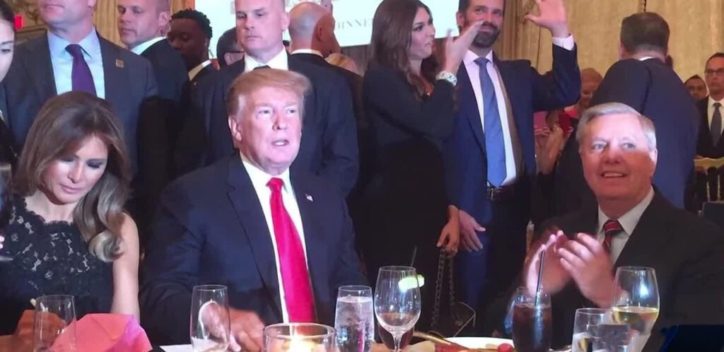 Melania, The Donald and off-again, on-again Lindsey Graham at Mar-a-Lago