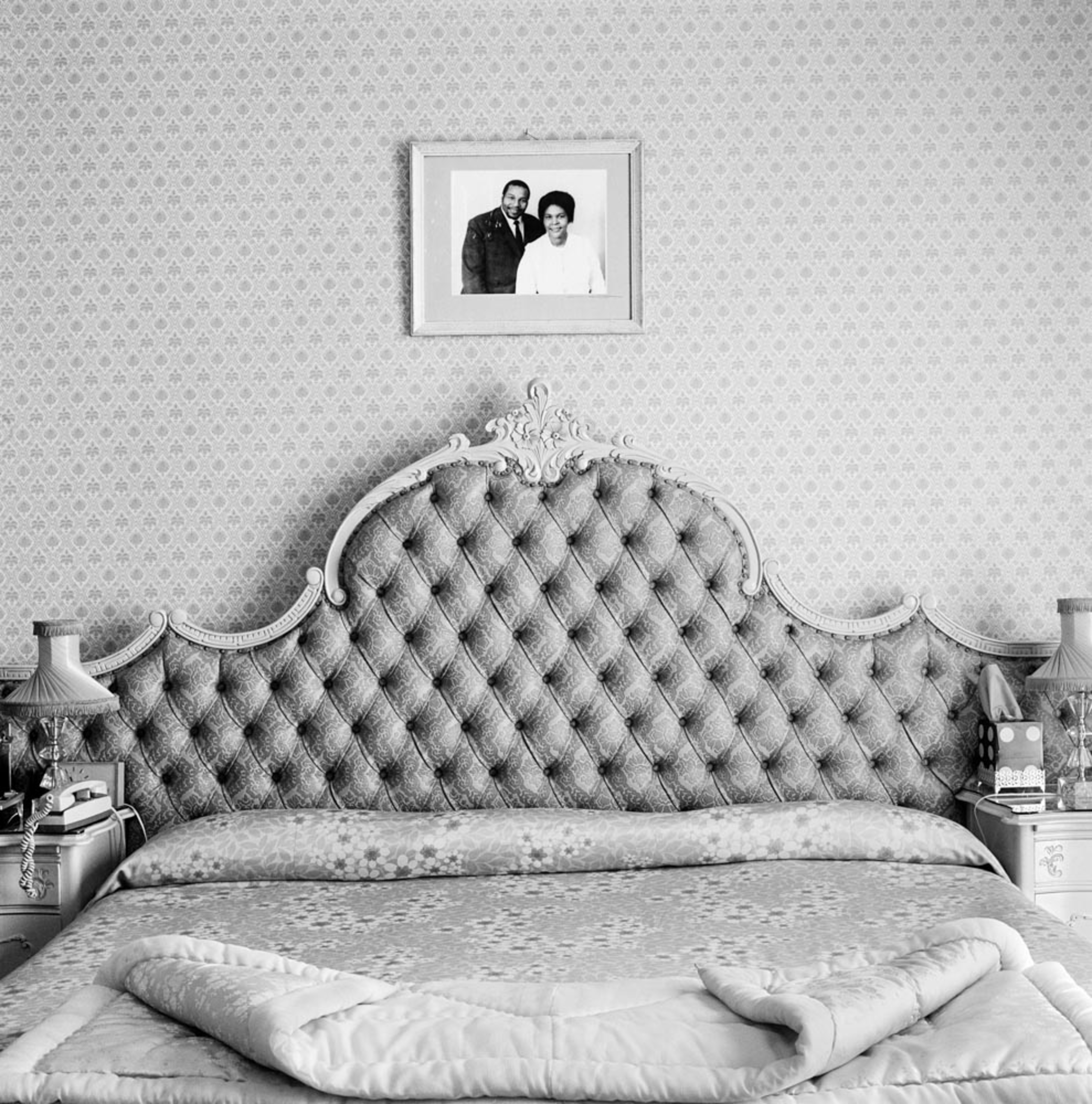 David Goldblatt Richard and Marina Maponya, Dube., 1972 gelatin silver hand print 9-1/8" × 10-7/8" (23.2 cm × 27.6 cm), image 10-7/8" × 14" (27.6 cm × 35.6 cm), paper unique No. 76732 © The David Goldblatt Legacy Trust © The David Goldblatt Legacy Trust