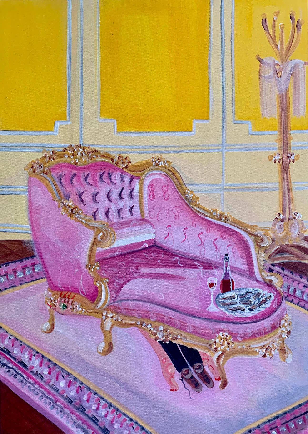 Oh de Laval, Sex First, Oysters Later, 2020, acrylic on canvas 70 cm x 60 cm x 3 cm, courtesy the artist and Unit London