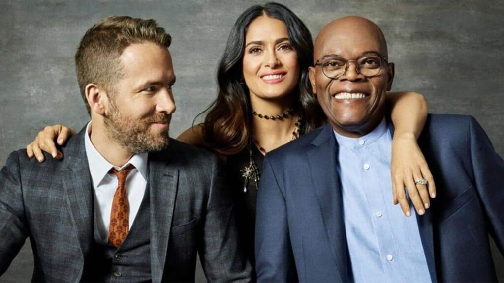 ryan reynolds, salma hayek, samuel l jackson