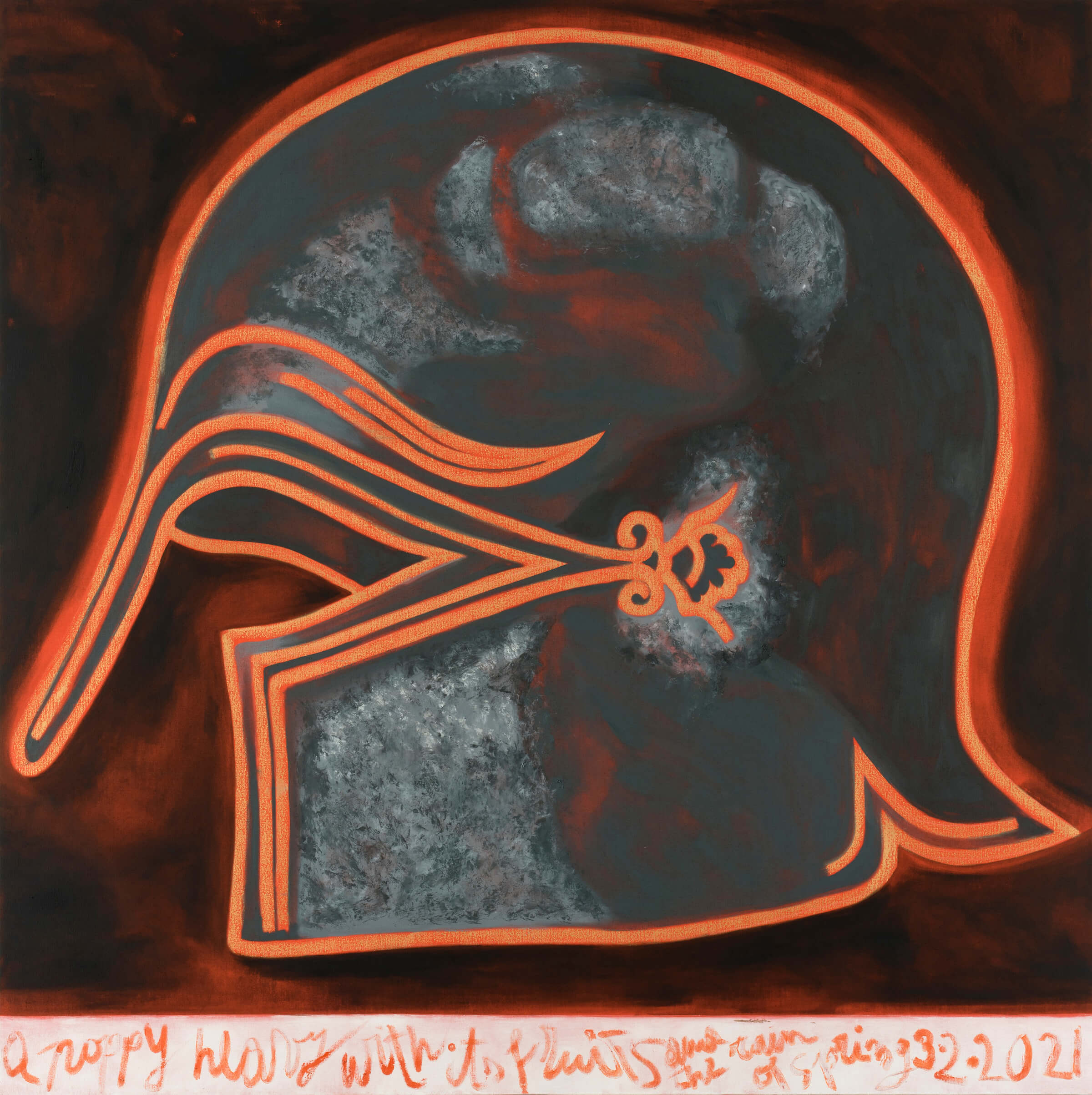 Francesco Clemente, A Poppy Heavy With Its Fruits and The Rain of Spring. 3-2-2021, 2021. Oil on canvas © Francecso Clemente; Courtesy the artist and Vito Schnabel Gallery