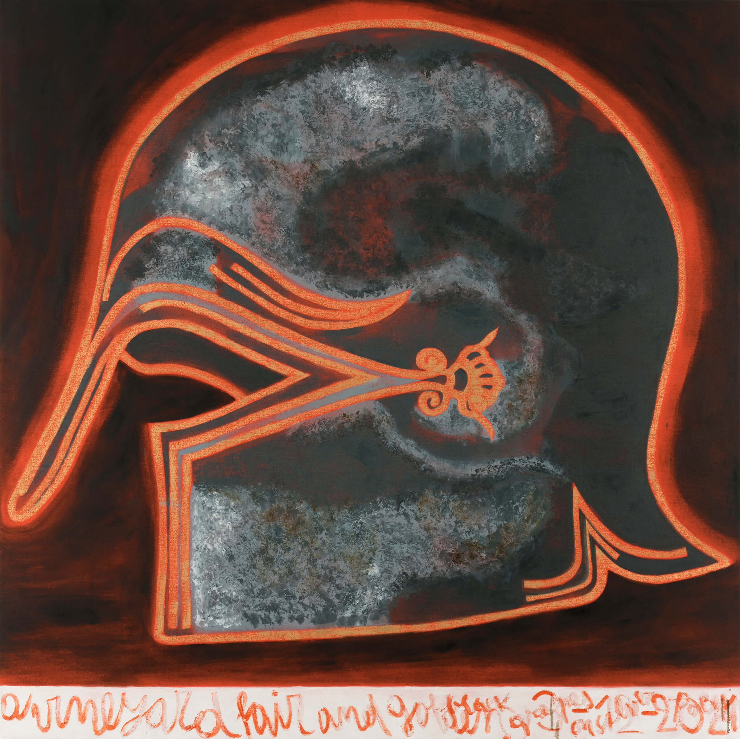 Francesco Clemente, A Vineyard Fair and Golden, Black Grapes on Silver Poles. 3-12-2021, 2021. Oil on canvas © Francecso Clemente; Courtesy the artist and Vito Schnabel Gallery
