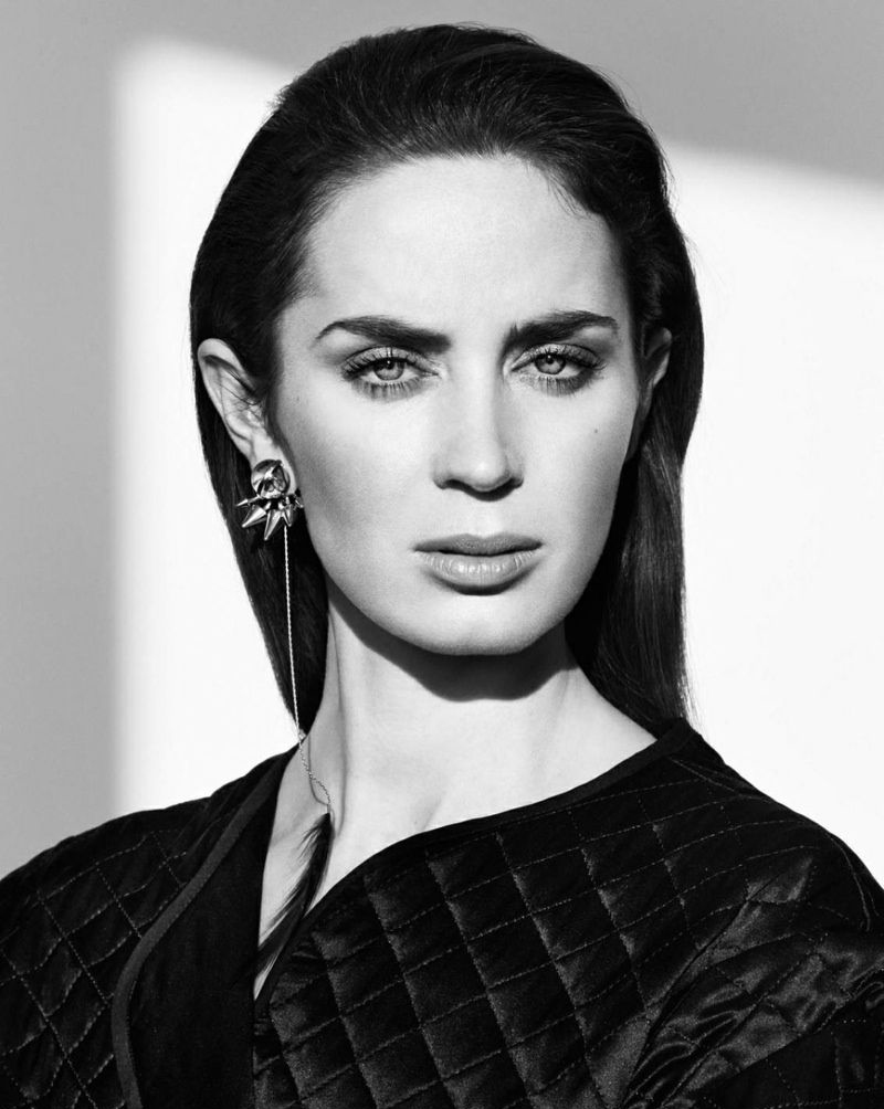emily blunt black and white portrait