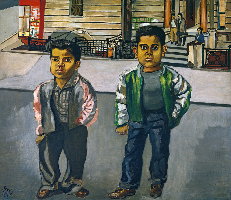 Alice Neel, Dominican Boys on 108th Street, 1955. Oil on canvas. 41 7/8 × 48 1/16 in. (106.3 × 122 cm) Tate: Presented by the American Fund for the Tate Gallery, courtesy of Hartley and Richard Neel, the artist’s sons 2004 © The Estate of Alice Neel