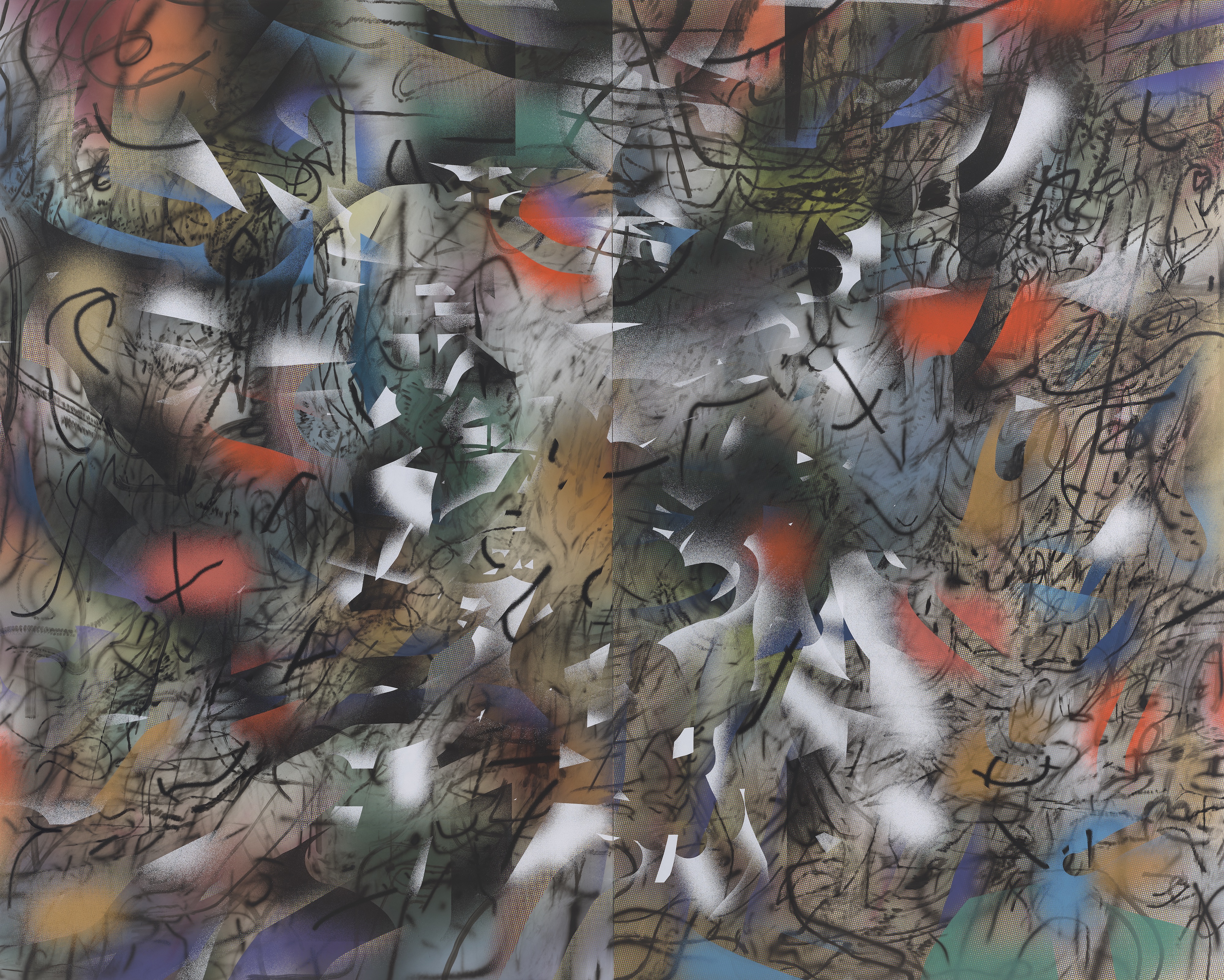 Julie Mehretu, Haka (and Riot), 2019. Ink and acrylic on canvas