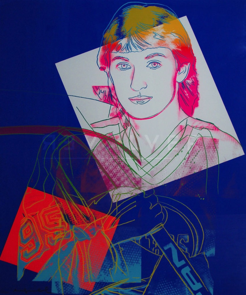 Andy Warhol. Wayne Gretzky, 1984. Screenprint on paper, sheet: 111.5 x 81.3 cm. Art Gallery of Ontario. Gift of Robert Daniel Scarabelli, 1987. © 2021 The Andy Warhol Foundation for the Visual Arts, Inc / Licensed by Artists Rights Society (ARS), New York
