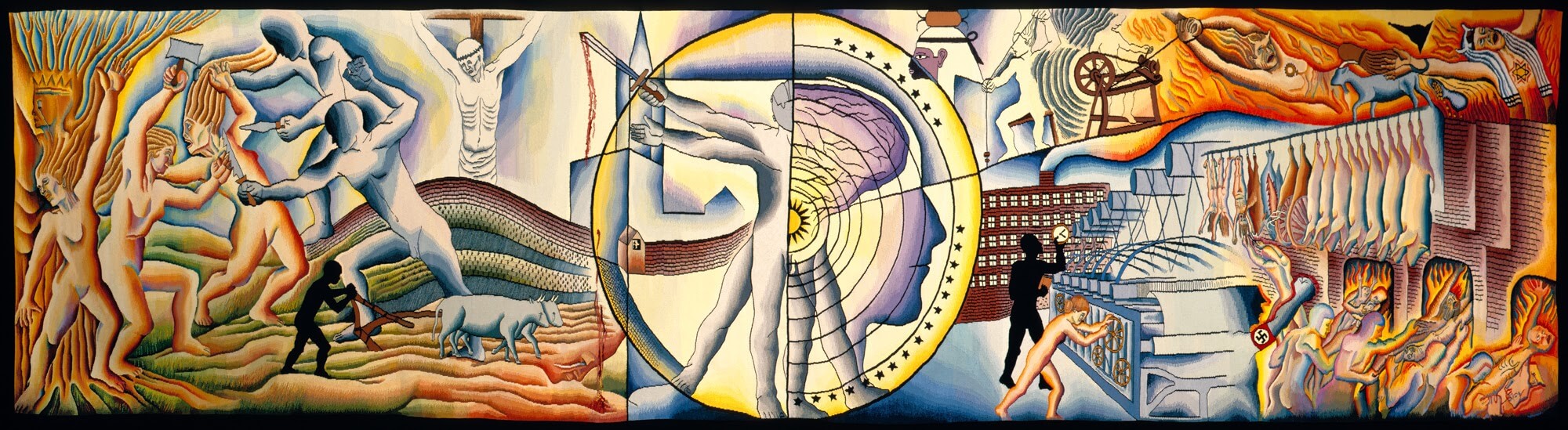 Judy Chicago (b. 1939), "The Fall", from the series "Holocaust Project", 1993. Modified Aubusson tapestry, 54 x 216 in. (137.2 x 548.6 cm). Weaving by Audrey Cowan. Collection of the Museum of Arts & Design, New York. © Judy Chicago / Artists Rights Societ