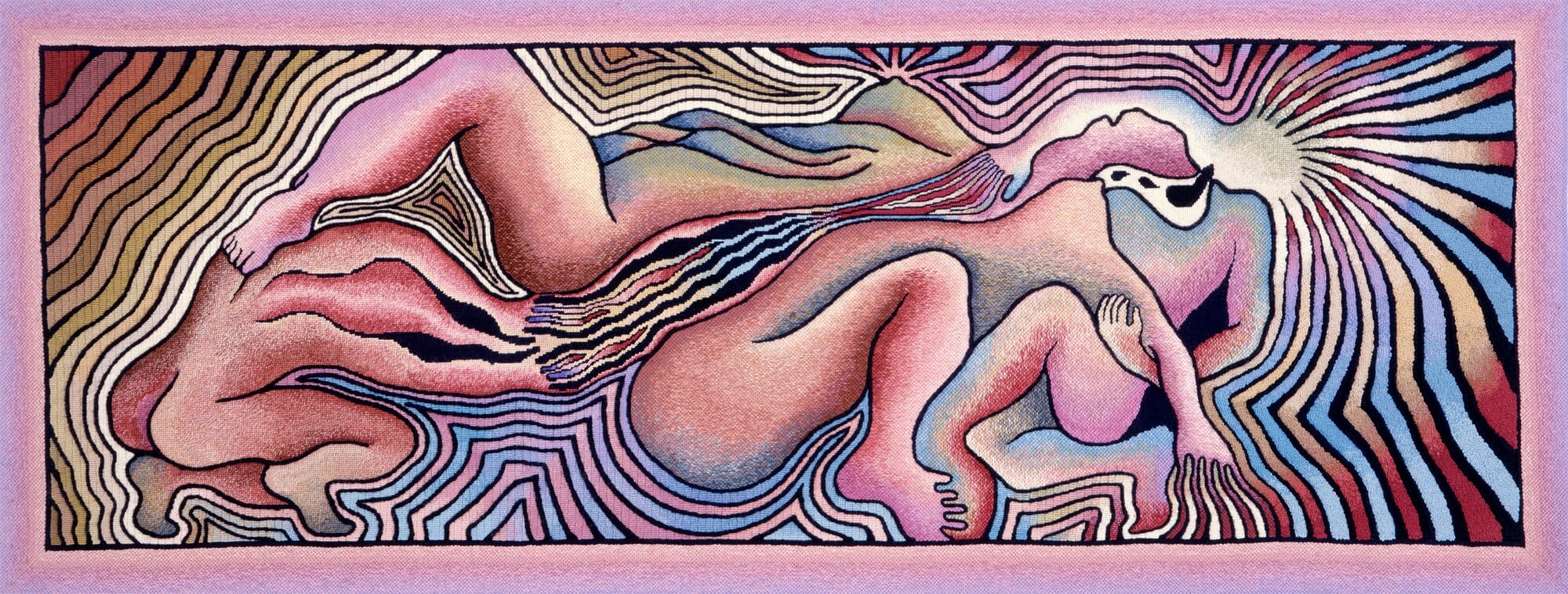 Judy Chicago, "Birth Trinity: Needlepoint 1", 1983 Needlepoint by Susan Bloomenstein, Elizabeth Colten, Karen Fogel, Helene Hirmes, Bernice Levitt, Linda Rothenberg, and Miriam Vogelman. The Gusford Collection, Los Angeles. Collection The Gusford Collectio