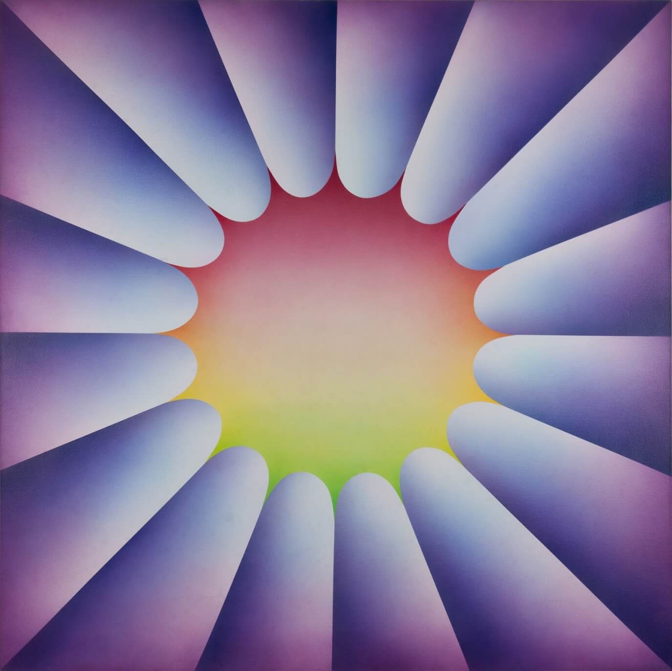 Judy Chicago (b. 1939), "Through the Flower 2", 1973. Sprayed acrylic on canvas. Collection of Diane Gelon. © Judy Chicago / Artists Rights Society (ARS), New York. Photograph © Donald Woodman / ARS, New York Image provided courtesy of the Fine Arts Museum