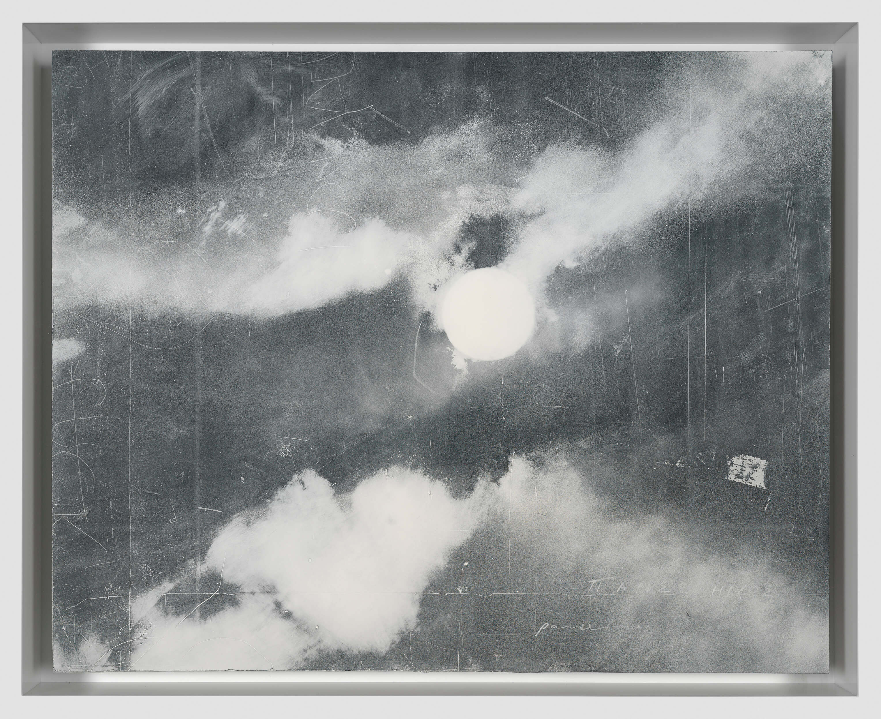 Panselinos, 2021 Spray chalk, gouache, and charcoal pencil on slate Slate: 16 3/4 x 21 in. (42.5 x 53.3 cm) Frame: 19 1/4 x 23 5/8 x 3 in. (48.9 x 60 x 7.6 cm)
