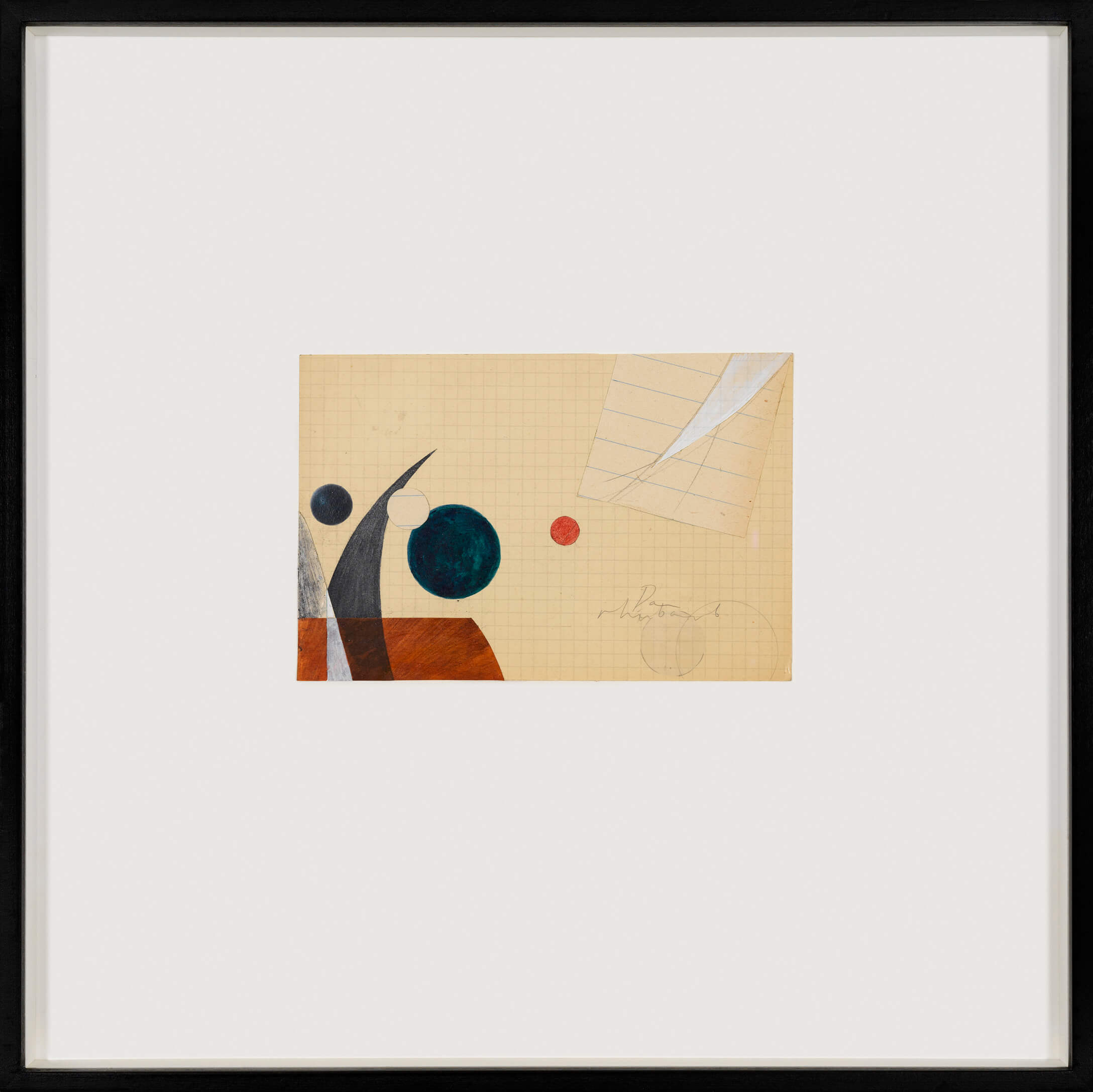 Pan (Rhubarb), 2021 Collage on vintage index card Paper: 4 x 6 in. (10.2 x 15.2 cm) Frame: 12 3/4 x 12 3/4 x 1 5/5 in. (30.5 x 32.4 x 4.1 cm)