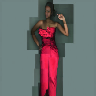 Christian Dior Exhibition at The Brooklyn Musuem of Art Model in Red Satin Dress
