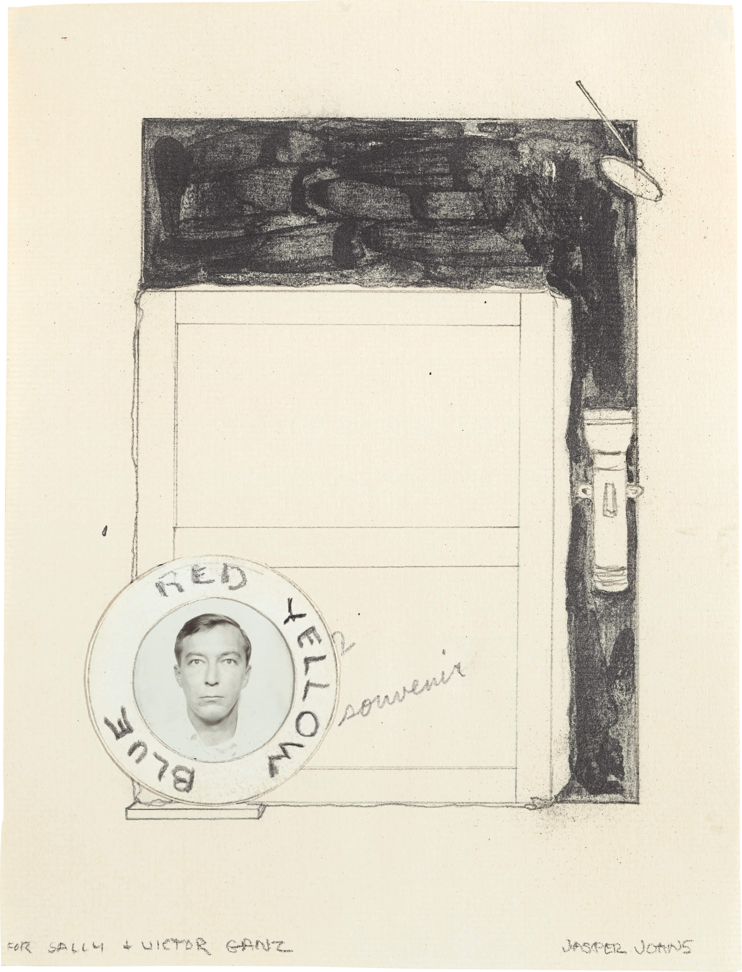 Jasper Johns, Souvenir 2, 1965. Graphite pencil, graphite wash, and collage on paper. Collection of Mr. and Mrs. Michael D. Eisner. Private collection. © 2021 Jasper Johns / VAGA at Artists Rights Society (ARS), New York. Photograph by Glenn Steigelman