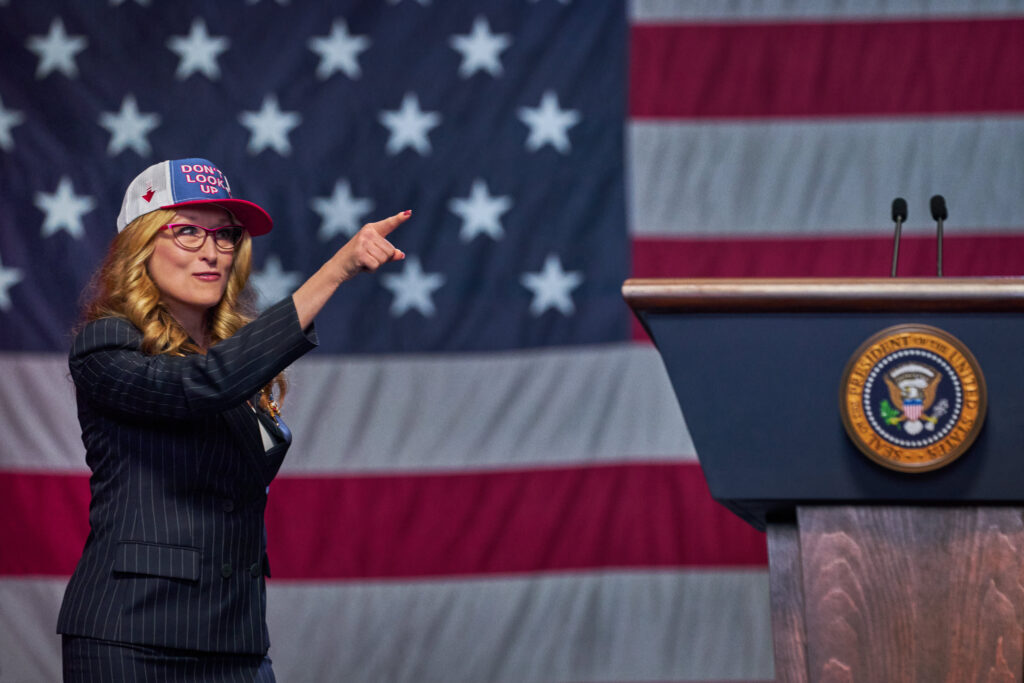 DON'T LOOK UP, MERYL STREEP as PRESIDENT JANIE ORLEAN. Cr. NIKO TAVERNISE/NETFLIX © 2021