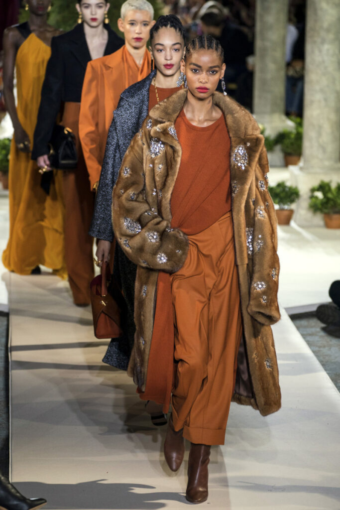 Oscar De La Renta Models On the Runway Wearing furs and Wool Coats