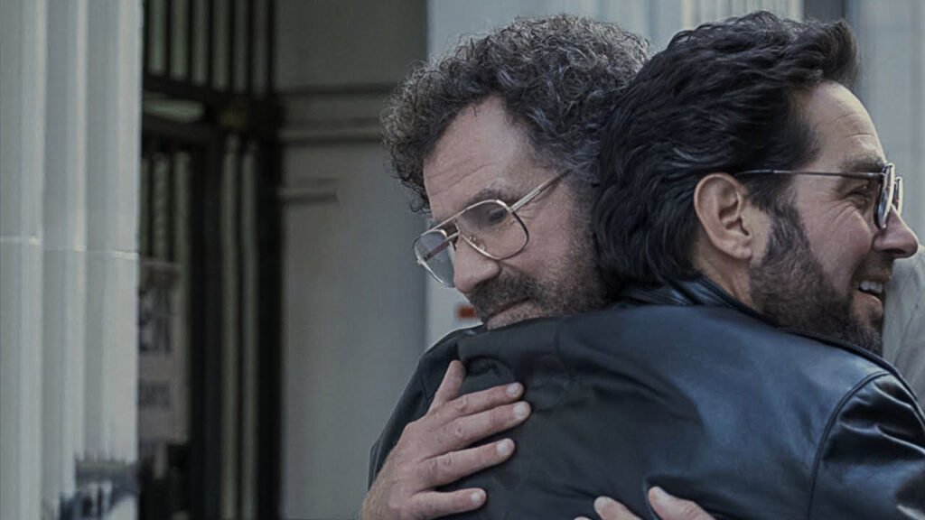Paul Rudd as Psychiatrist Isaac Herschkopf and Will Ferrell Embrace as patient-victim Martin Markowitz in The Shrink Next Door