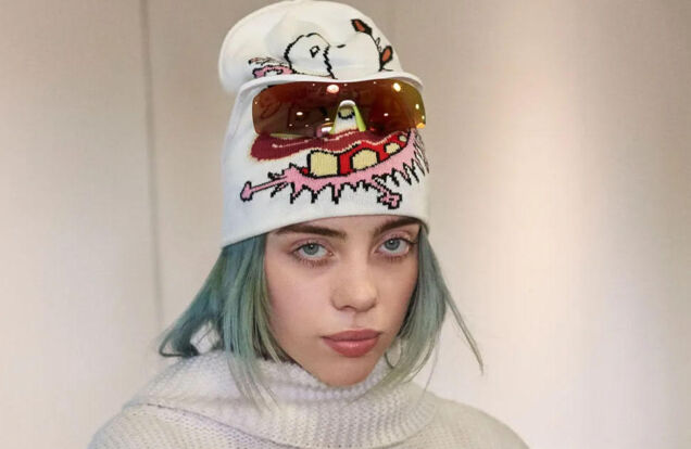 Billie Eilish Wearing Stella McCartney Beatles Capsule Collection Cap and Sweater