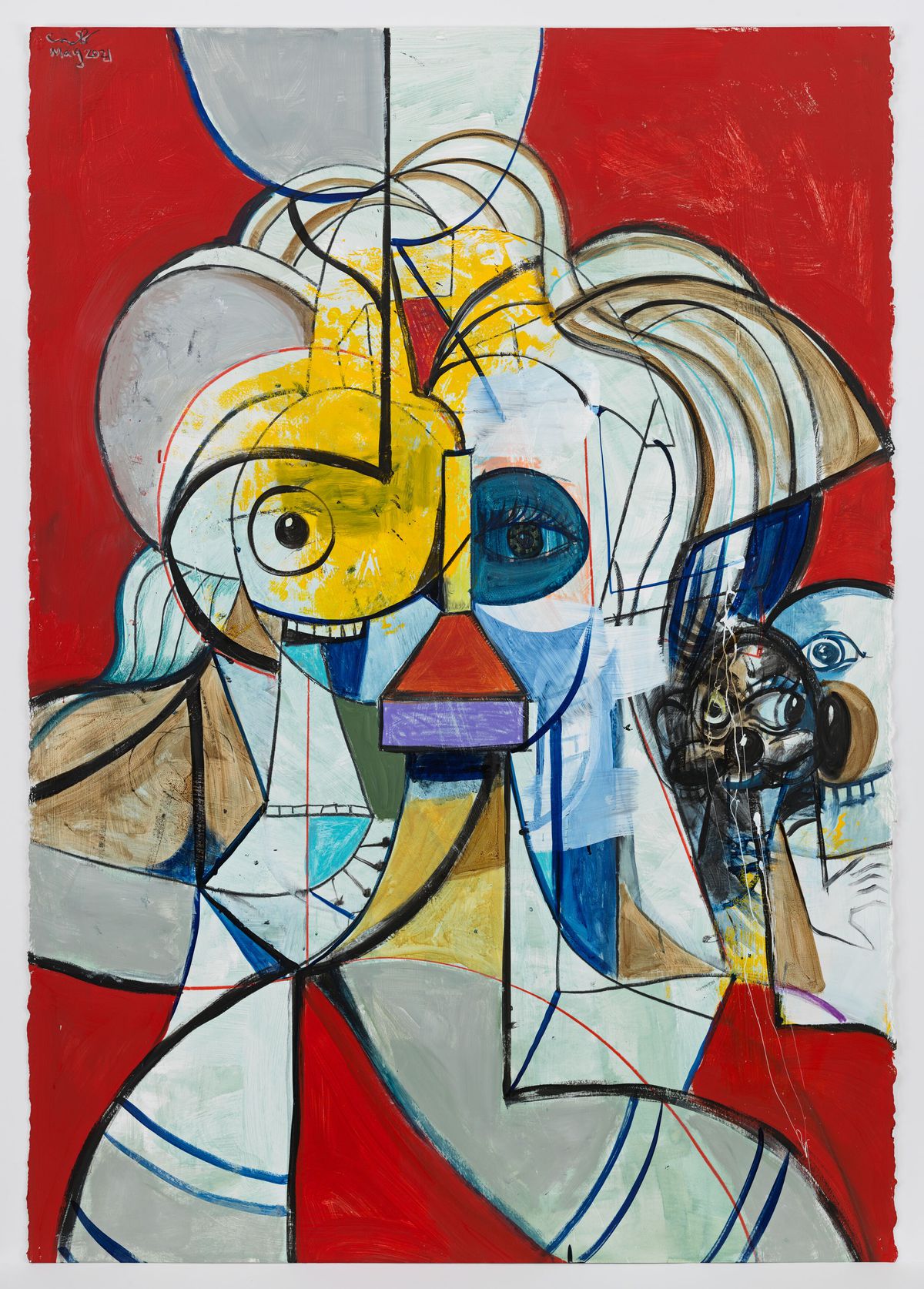 George Condo, Escape From Humanity 2021 Acrylic, gesso, ink & wax crayon on paper 152.4 x 102.9 cm / 60 x 40 1/2 inches. © George Condo Courtesy the artist and Hauser & Wirth