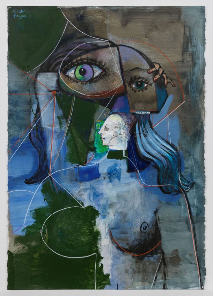 George Condo_ Female Portrait with Medallion 2021 Acrylic_gesso_ ink & wax crayon on paper_Courtesy the Artist and Hauser & Wirth