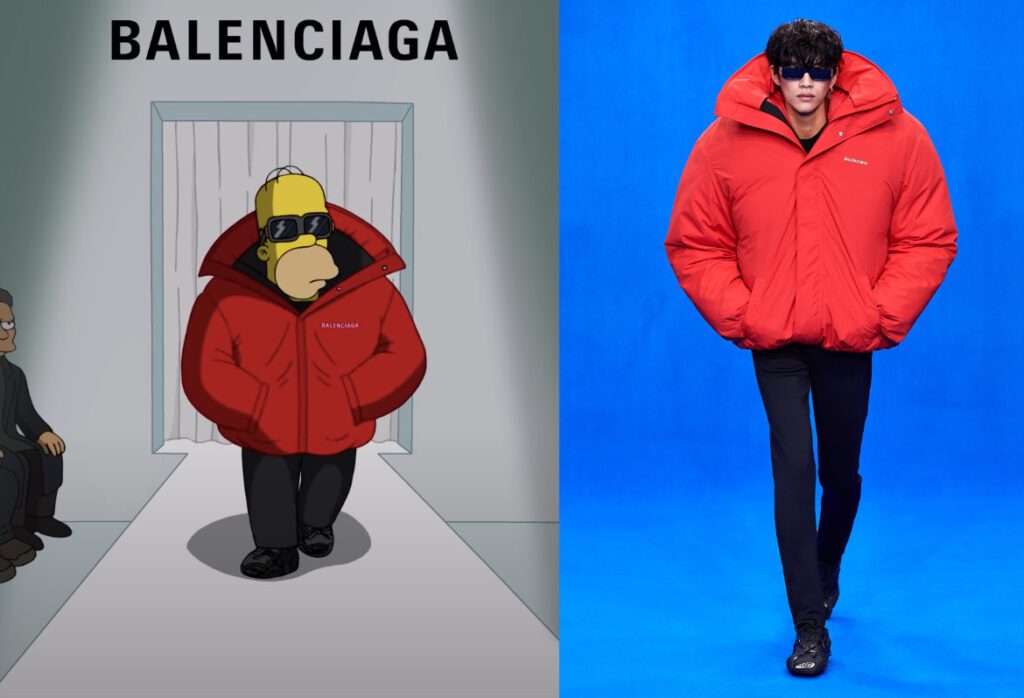 Balenciaga_Simpsons_Homer on the left and model wearing the same look on the right