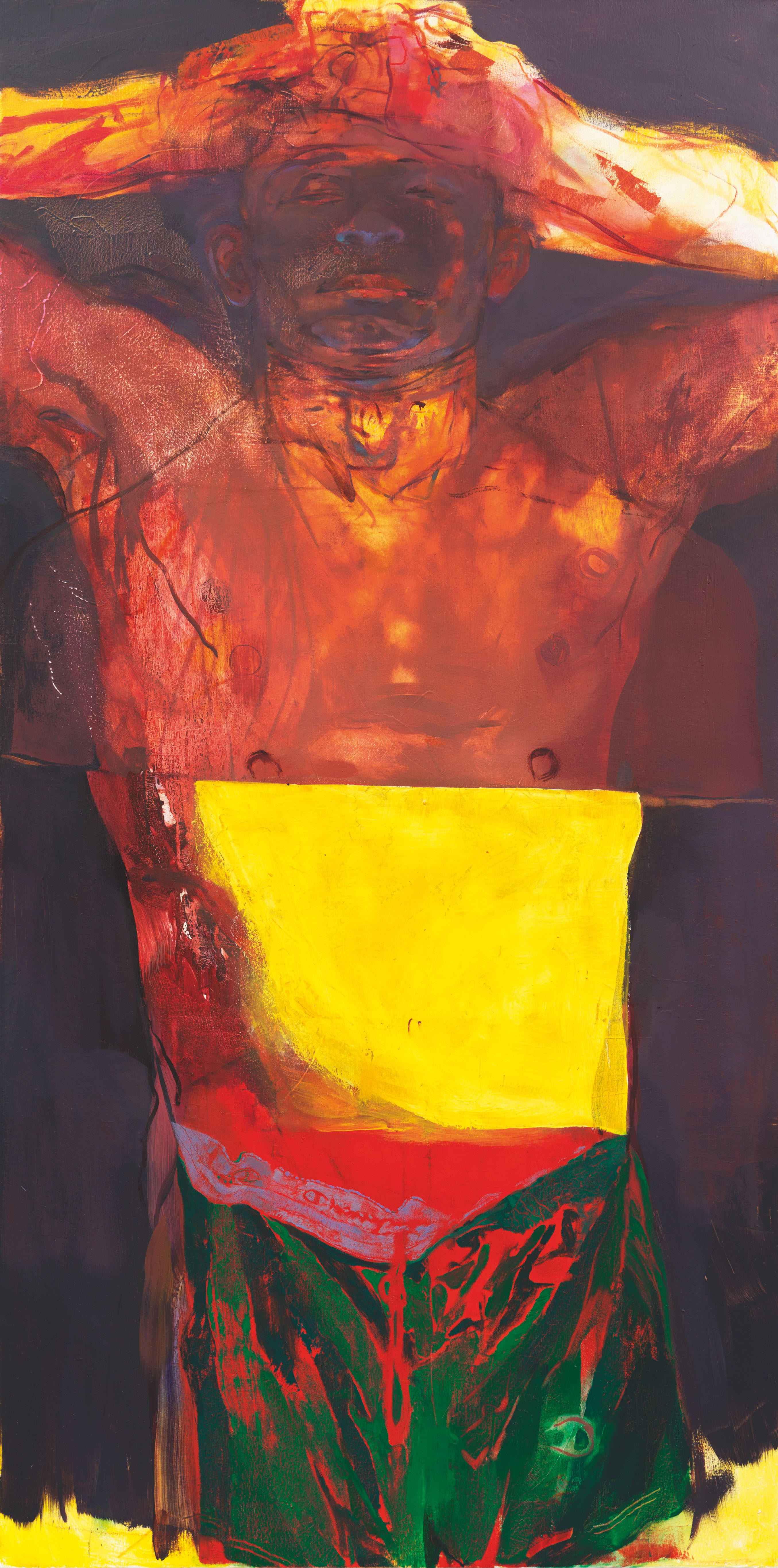 Jennifer Packer Man Holding Hands to His Forehead and Arms Outstretched
