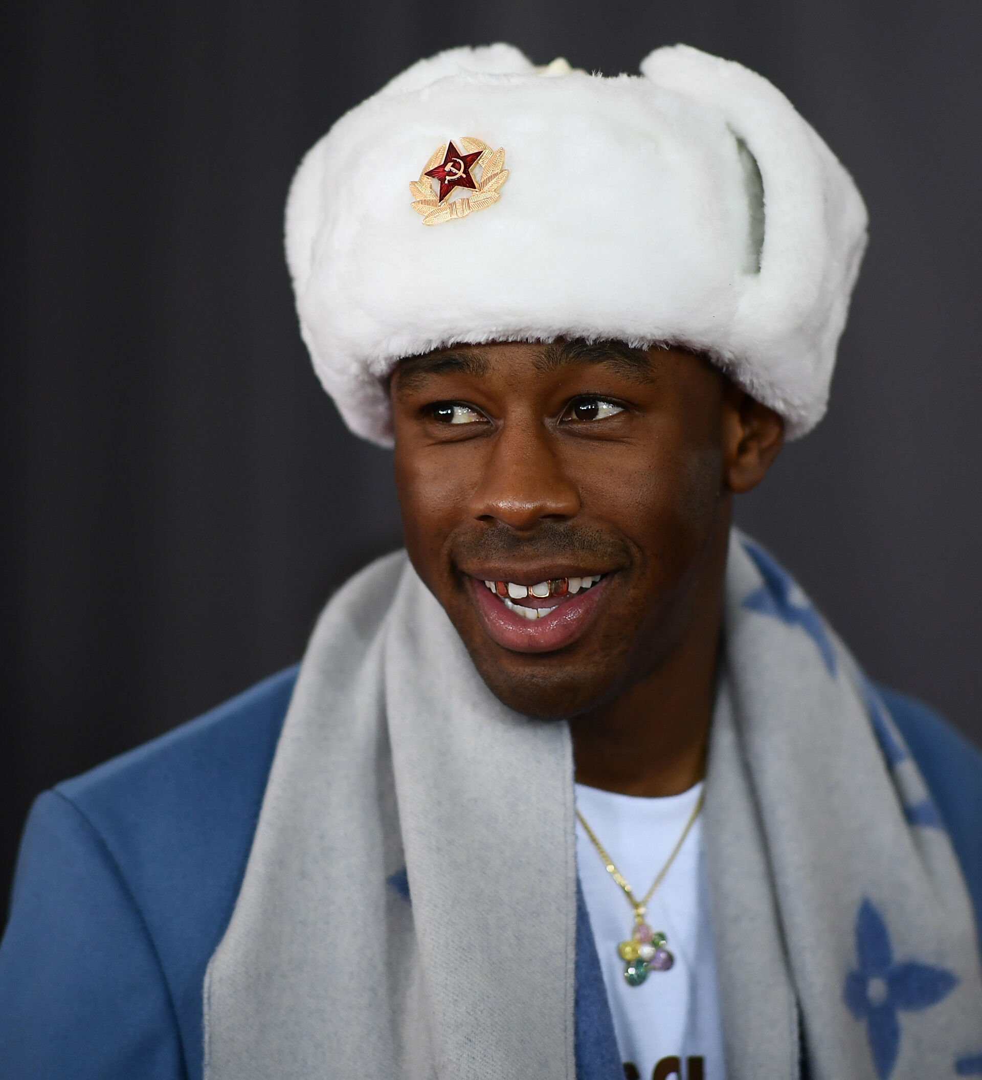 Tyler the Creator in White Fur Russian Hat