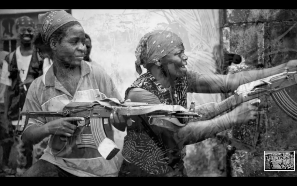 When Caged Birds Sing Image of Two Warriers Shooting Guns Wearing Bandanas