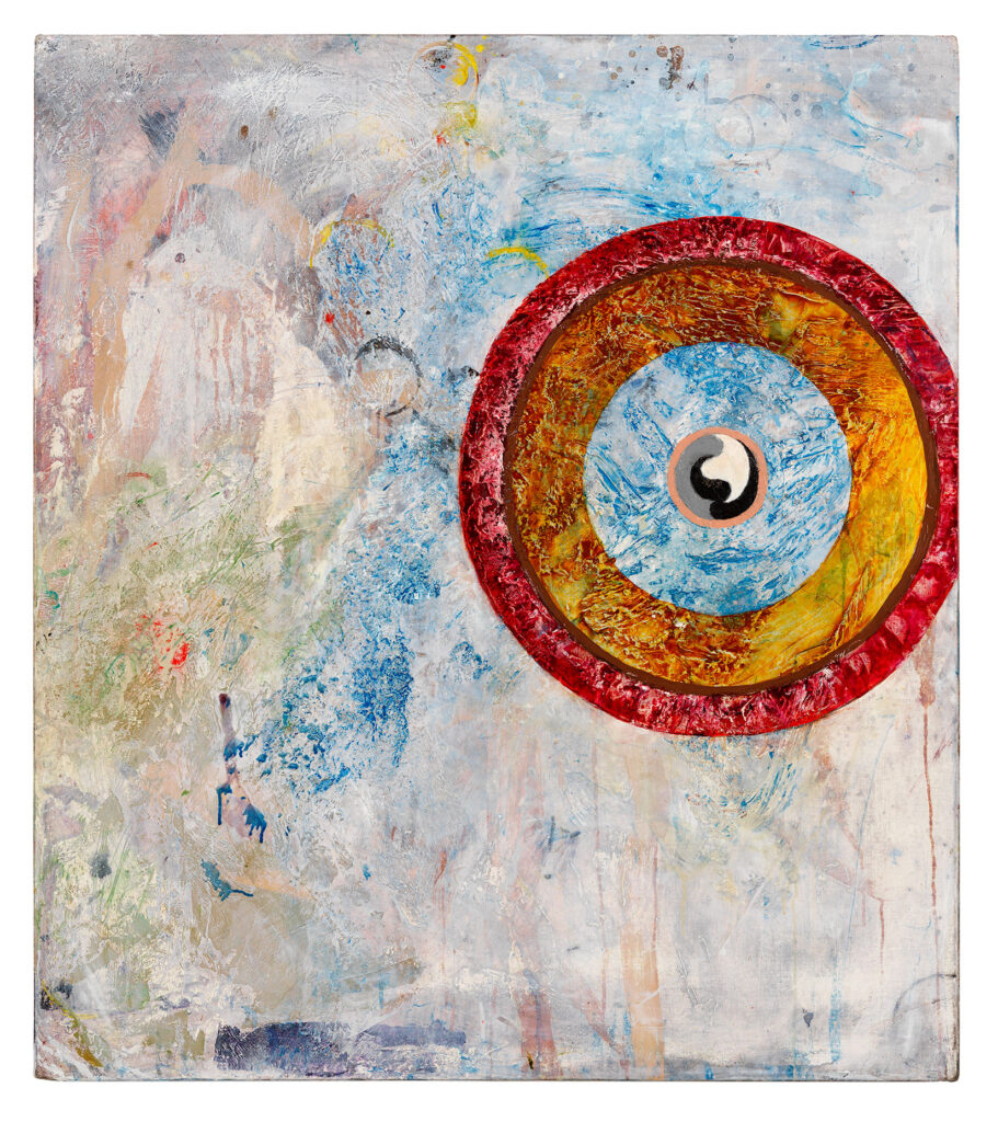 Bill Jensen. WHEEL RIM COMPASS VI (FOR WANG WEI). 2021. Oil on linen © 2021 Bill Jensen. Photo: Alex Yudzon / Cheim & Read, New York.